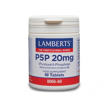 Lamberts P-5-P 20mg  60caps | Συμπλήρωμα Διατροφής (5 – Φωσφορική Πυριδοξάλη) Ενεργό Μορφή της Βιταμίνης Β6.