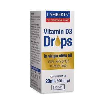 Lamberts Vitamin D3 Drops (200iu) 20ml | Συμπλήρωμα Διατροφής με Βιταμίνη D3 σε Υγρή Μορφή 