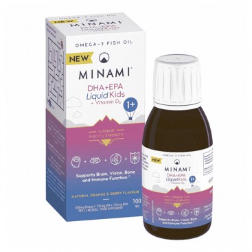 Minami Liquid Kids DHA+EPA & Vitamin D3, 100ml | Παιδικό Συμπλήρωμα Διατροφής με Ιχθυέλαιο, Γεύση Πορτοκάλι & Μούρο