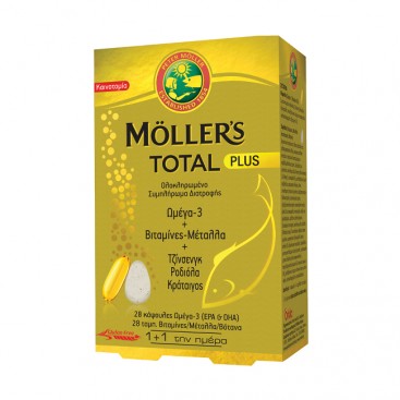 Moller's Total Plus 28caps & 28tabs | Συμπλήρωμα Διατροφής με Ωμέγα 3, Βιταμίνες, Μέταλλα & Βότανα