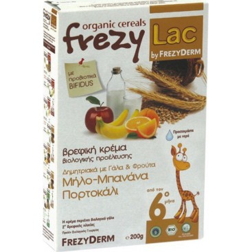 Frezyderm Frezylac Bio Cereal 200g | Βιολογική Κρέμα Δημητριακά με Γάλα και Φρούτα (Μήλο Μπανάνα Πορτοκάλι) για Βρέφη μετά τον 6ο μήνα