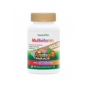 Nature's Plus Animal Parade GOLD Assorted Flavors 60Chew.tabs | Πολυβιταμίνες με Γεύση Κεράσι, Πορτοκάλι & Σταφύλι