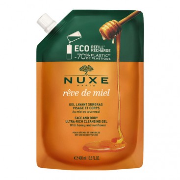 Nuxe Reve de Miel Cleansing Gel Refill 400ml | Ανταλλακτικό Αφρόλουτρο Καθαρισμού για Πρόσωπο και Σώμα