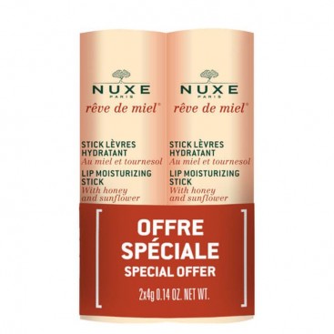 Nuxe Rêve de Miel Lip Moisturizing Stick 2 x 4g | Ενυδατικό Lipstick για Ξηρά - Σκασμένα Χείλη 