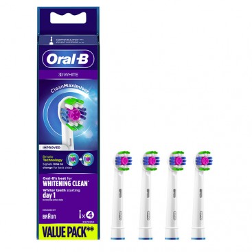 Oral-B 3D White Clean Maximiser Value Pack 4τμχ | Ανταλλακτικές Κεφαλές Ηλεκτρικής Οδοντόβουρτσας 