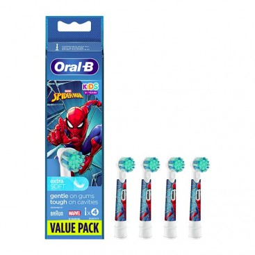 Oral-B Kids Spiderman Value Pack Extra Soft 4τμχ | Ανταλλακτικές Κεφαλές Παιδικής Ηλεκτρικής Οδοντόβουρτσας από 3 Ετών 