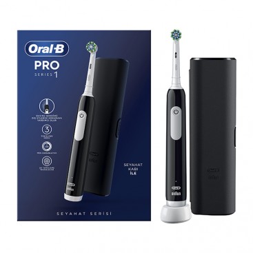 Oral-B Pro Series 1 Black Επαναφορτιζόμενη Ηλεκτρική Οδοντόβουρτσα 1τμχ & Bonus Travel Case Θήκη Ταξιδίου