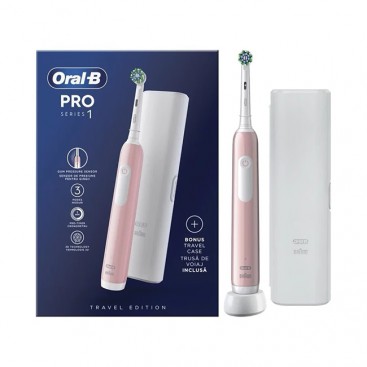 Oral-B Pro Series 1 Pink Επαναφορτιζόμενη Ηλεκτρική Οδοντόβουρτσα 1τμχ & Bonus Travel Case Θήκη Ταξιδίου