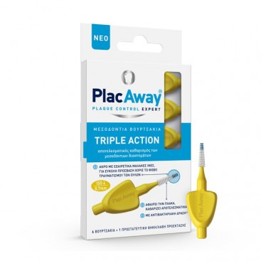 Plac Away Triple Action 0.7mm ISO 4 6τμχ | Μεσοδόντια Βουρτσάκια Κίτρινα