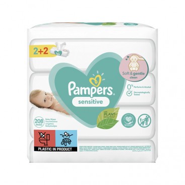 Pampers Sensitive Wipes 208τμχ  | Μωρομάντηλα για το Ευαίσθητο Δερματάκι του Μωρού  2+2 Δώρο