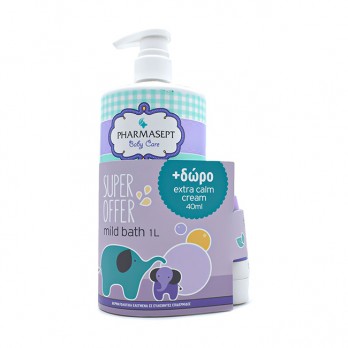 Pharmasept Baby Care Mild Bath Απαλό Βρεφικό Αφρόλουτρο για Σώμα & Μαλλιά 1lt & Δώρο Extra Calm Cream Αδιάβροχη Κρέμα για Κάθε Αλλαγή της Πάνας 40ml 