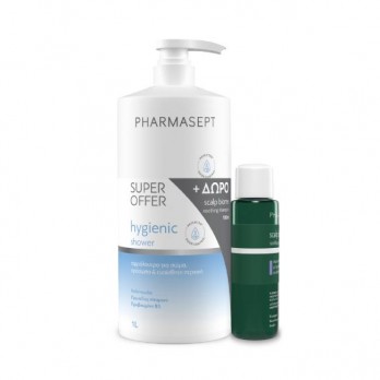 Pharmasept Hygienic Shower Υγρό Υγιεινού Καθαρισμού για Σώμα ,Πρόσωπο & Ευαίσθητη Περιοχή 1lt & Δώρο Scalp Biome Soothing Shampoo Σαμπουάν με Πρεβιοτικά για το Ευαίσθητο Τριχωτό 100ml