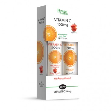 Power Health Vitamin C 1000mg με Στέβια με Γεύση Μήλο 24eff.tabs  & Δώρο Vitamin C 500mg Πορτοκάλι 20eff.tabs