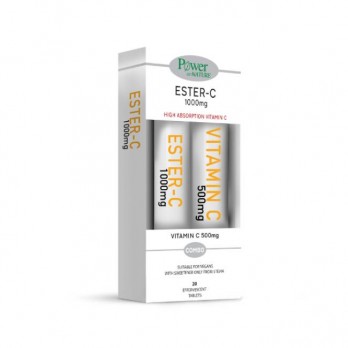 Power Health Vitamin Ester-C Stevia 1000mg με Γεύση Ροδάκινο,20eff.tabs & Δώρο Vitamin C 500mg Πορτοκάλι 20eff.tabs