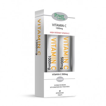 Power Health Vitamin C 1000mg Stevia Συμπλήρωμα Διατροφής με Υψηλής Ισχύος Βιταμίνη C 20eff.tabs  & Δώρο Vitamin C 500mg Πορτοκάλι 20eff.tabs