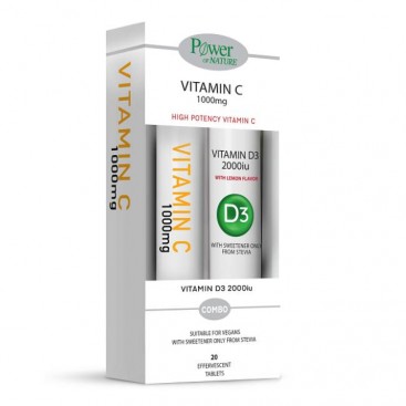 Power Health Vitamin C 1000mg  Συμπλήρωμα Διατροφής Βιταμίνης C, 20 eff.tabs & Δώρο Vitamin D3 2000iu 20eff.tabs 