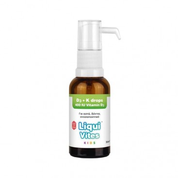 Vican Liqui Vites Kids D3 400IU + K Drops 30ml | Συμπλήρωμα Διατροφής με 400 ΙU D3 + K σε Παρθένο Ελαιόλαδο