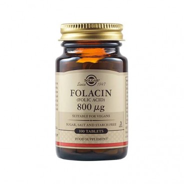 Solgar Folic Acid (Folacin) 800mcg 100tabs | Συμπλήρωμα Διατροφής Φυλλικού Οξέος