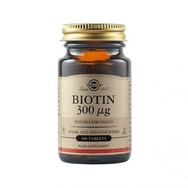 Solgar Biotin 300mg ,100 tabs | Συμπλήρωμα Διατροφής για Την Υγεία Μαλλιών & Δέρματος 