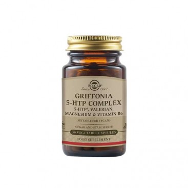 Solgar Griffonia 5-HTP Complex 30veg.caps | Συμπλήρωμα Διατροφής με 5-HTP από Σπόρους Griffonia ,Μαγνήσιο και Βιταμίνη Β6