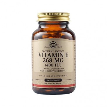 Solgar Vitamin E Natural 400IU 100softgels | Συμπλήρωμα Διατροφής Φυσικής Πηγής Βιταμίνη Ε Πλούσια σε Αντιοξειδωτικά 