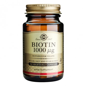 Solgar Biotin 1000mg  50veg caps |Συμβάλλει στην Καλή Υγεία των Μαλλιών και του Δέρματος