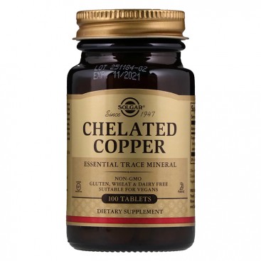 Solgar Chelated Copper 2,5mg Συμπλήρωμα Διατροφής που Συμβάλει στην Απορρόφηση του Σιδήρου 100tablets