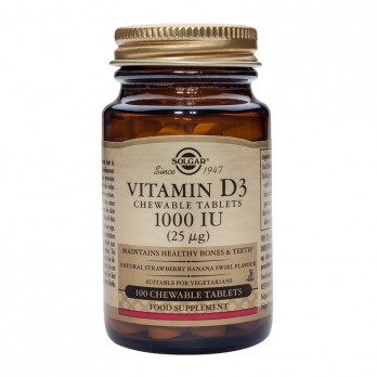 Solgar Vitamin D-3 1000IU 100Chewable |  Συμπλήρωμα Διατροφής Μασώμενης Βιταμίνης D3 