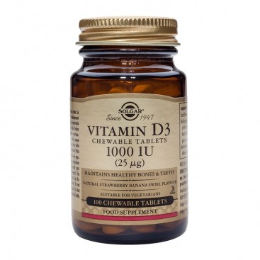 Solgar Vitamin D-3 1000IU 100Chewable |  Συμπλήρωμα Διατροφής Μασώμενης Βιταμίνης D3 