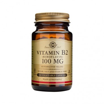 Solgar Vitamin B2 100mg 100veg.caps  | Συμπλήρωμα Διατροφής Βιταμίνη B2(Ριβοφλαβίνη)