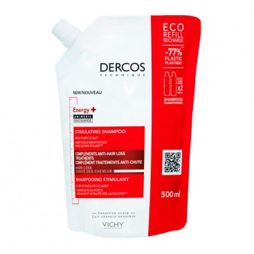 Vichy Dercos Energy+ Anti-Hair Loss Shampoo Refill 500ml | Δυναμωτικό Σαμπουάν κατά της Τριχόπτωσης, με Aminexil και Νιασιναμίδη σε Οικολογική Συσκευασία