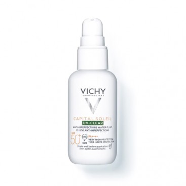 Vichy Capital Soleil UV-Clear Water Fluid Spf50+ Anti-Imperfections 40ml | Λεπτόρρευστο Αντηλιακό Προσώπου για Λιπαρό Δέρμα με Ατέλειες 