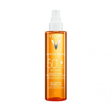 Vichy Capital Soleil Cell Protect Invisible Oil SPF50 200ml | Aόρατο Λάδι Πολύ Υψηλής Προστασίας για Πρόσωπο, Σώμα & Άκρες Μαλλιών 