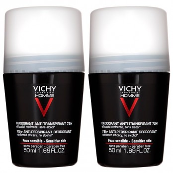 Vichy Homme 72h Deodorant Roll 2x50ml | Ανδρικό Αποσμητικό για Έντονη Εφίδρωση (με έκπτωση -50% στο δεύτερο προϊόν)