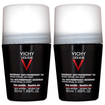 Vichy Homme 72h Deodorant Roll 2x50ml | Ανδρικό Αποσμητικό για Έντονη Εφίδρωση (με έκπτωση -50% στο δεύτερο προϊόν)