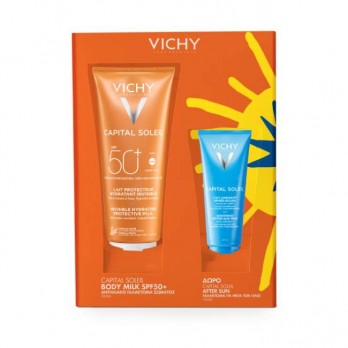 Vichy Capital Soleil Invisible Hydrating Protective Milk SPF50+, Αντηλιακό Γαλάκτωμα Σώματος, 300ml  &  ΔΩΡΟ Soothing After-Sun Milk 100ml