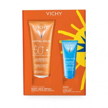 Vichy Capital Soleil Invisible Hydrating Protective Milk SPF50+, Αντηλιακό Γαλάκτωμα Σώματος, 300ml  &  ΔΩΡΟ Soothing After-Sun Milk 100ml