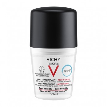 Vichy Homme 48h 'No Trace' Deodorant Roll-On 50ml| Ανδρικό Αποσμητικό Ενάντια στα Σημάδια - 48h Προστασία