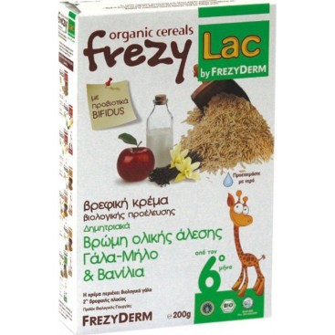 Frezyderm Frezylac Bio Cereal 200g | Βιολογική Κρέμα Βρώμη Ολικής Αλέσεως Γάλα Μήλο Βανίλια για Βρέφη μετά τον 6ο μήνα 